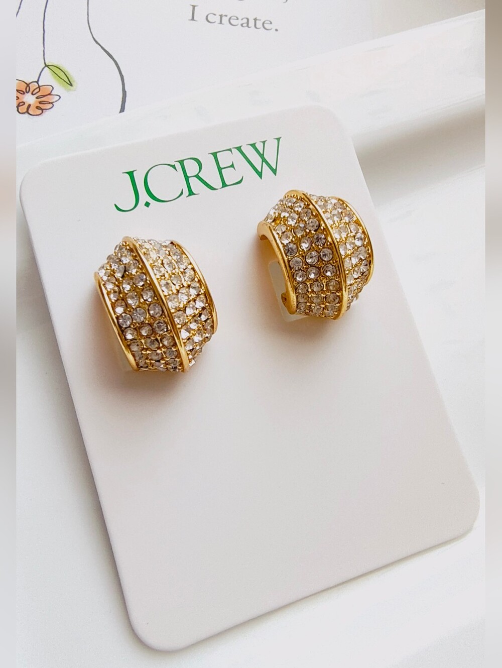 NWT J. Crew Angular Scoop Pave Earrings - Gold - Picture 2 of 9